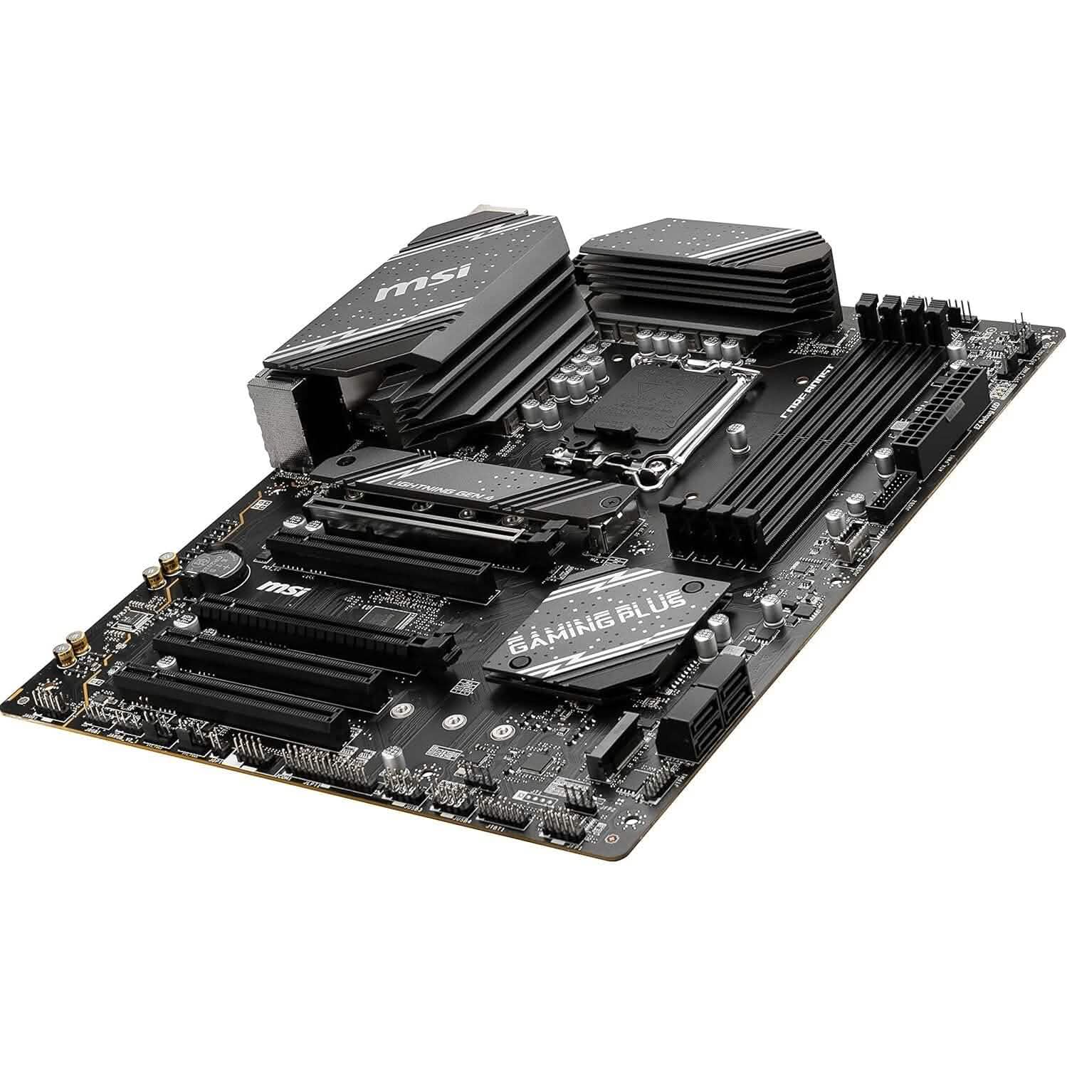 MSI B760 gaming plus WiFi motherboard, black PCB with Lightning Gen 4 heatsink