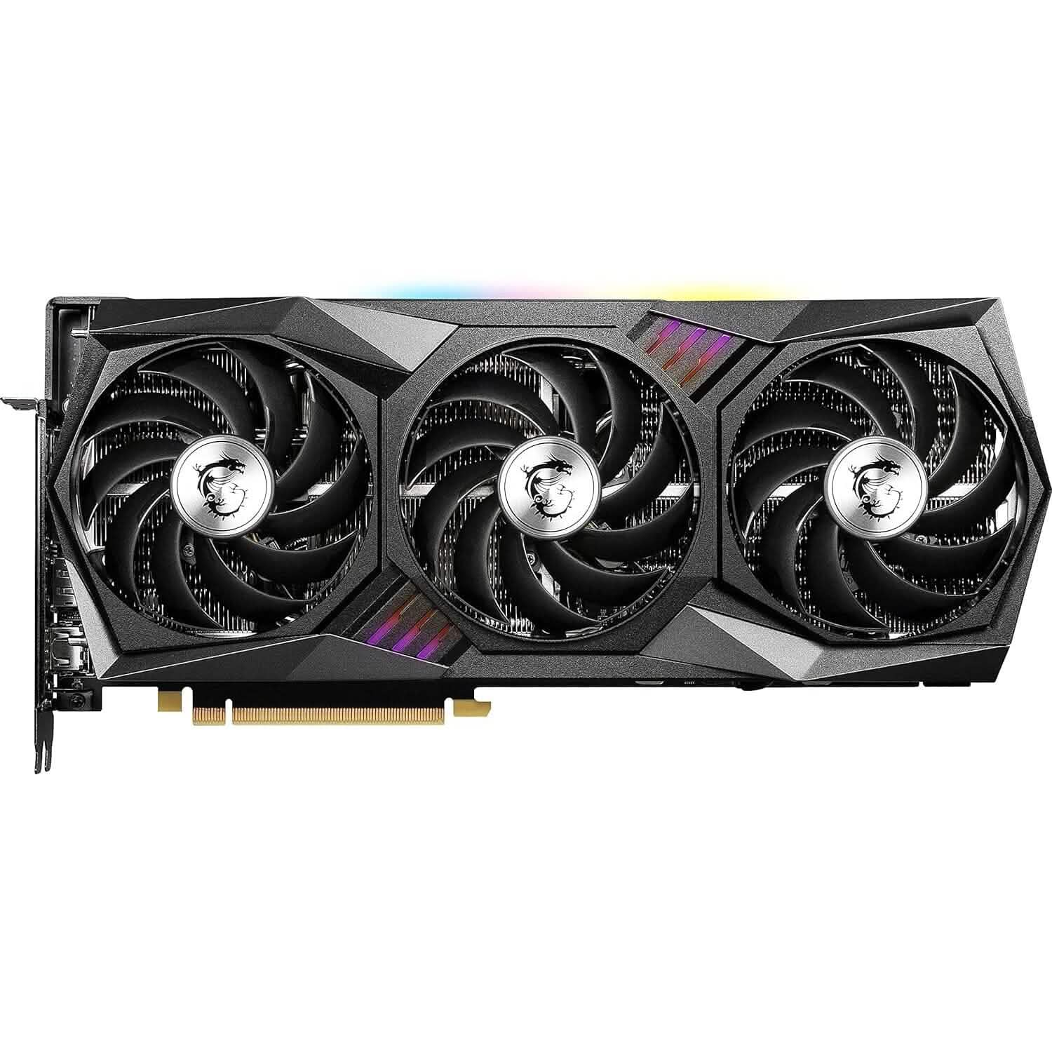 MSI GeForce RTX 3070 Ti graphics card, black triple-fan cooler on PCIe bracket