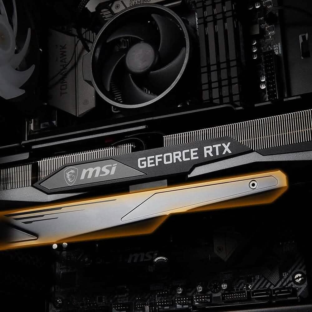 MSI GeForce RTX branding panel and fan housing on a black graphics card