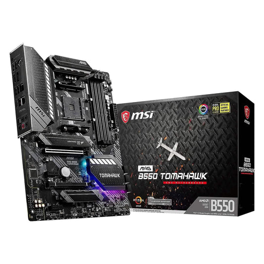 Refurbished MSI MAG B550 Tomahawk gaming motherboard with retail box