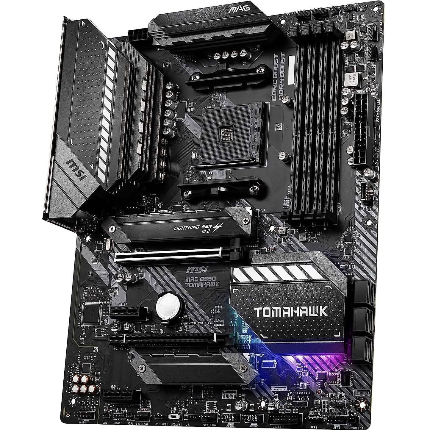 Refurbished MSI MAG B550 Tomahawk gaming motherboard, top view with CPU socket area
