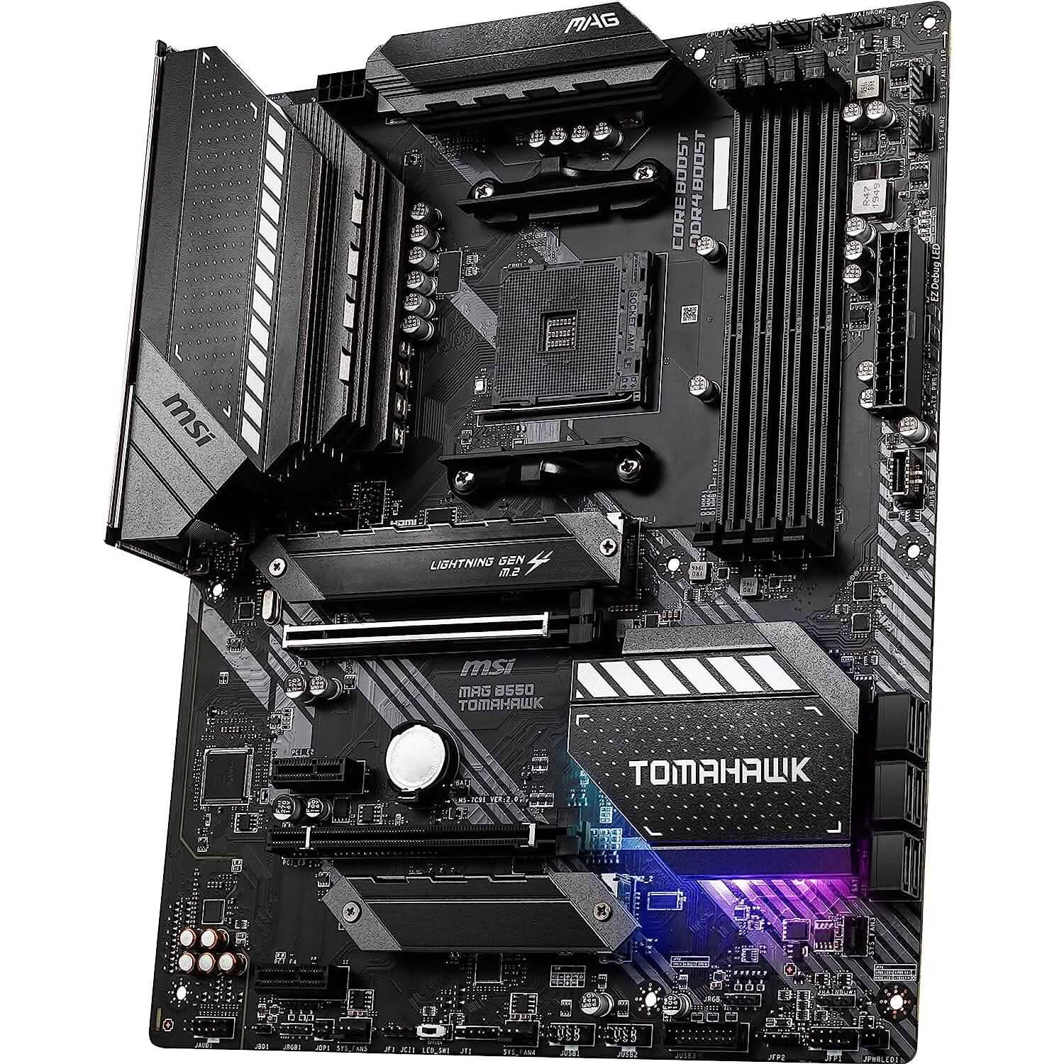 Refurbished MSI MAG B550 Tomahawk gaming motherboard, top view with CPU socket area