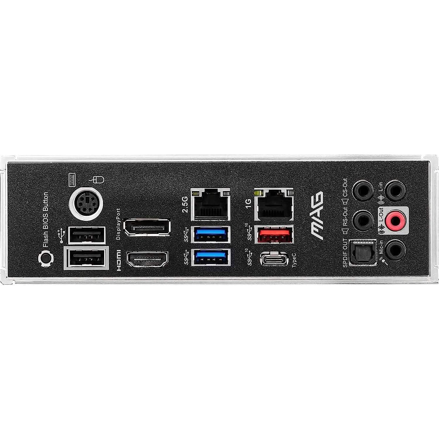 Refurbished MSI MAG B550 Tomahawk gaming motherboard rear I/O ports and audio jacks