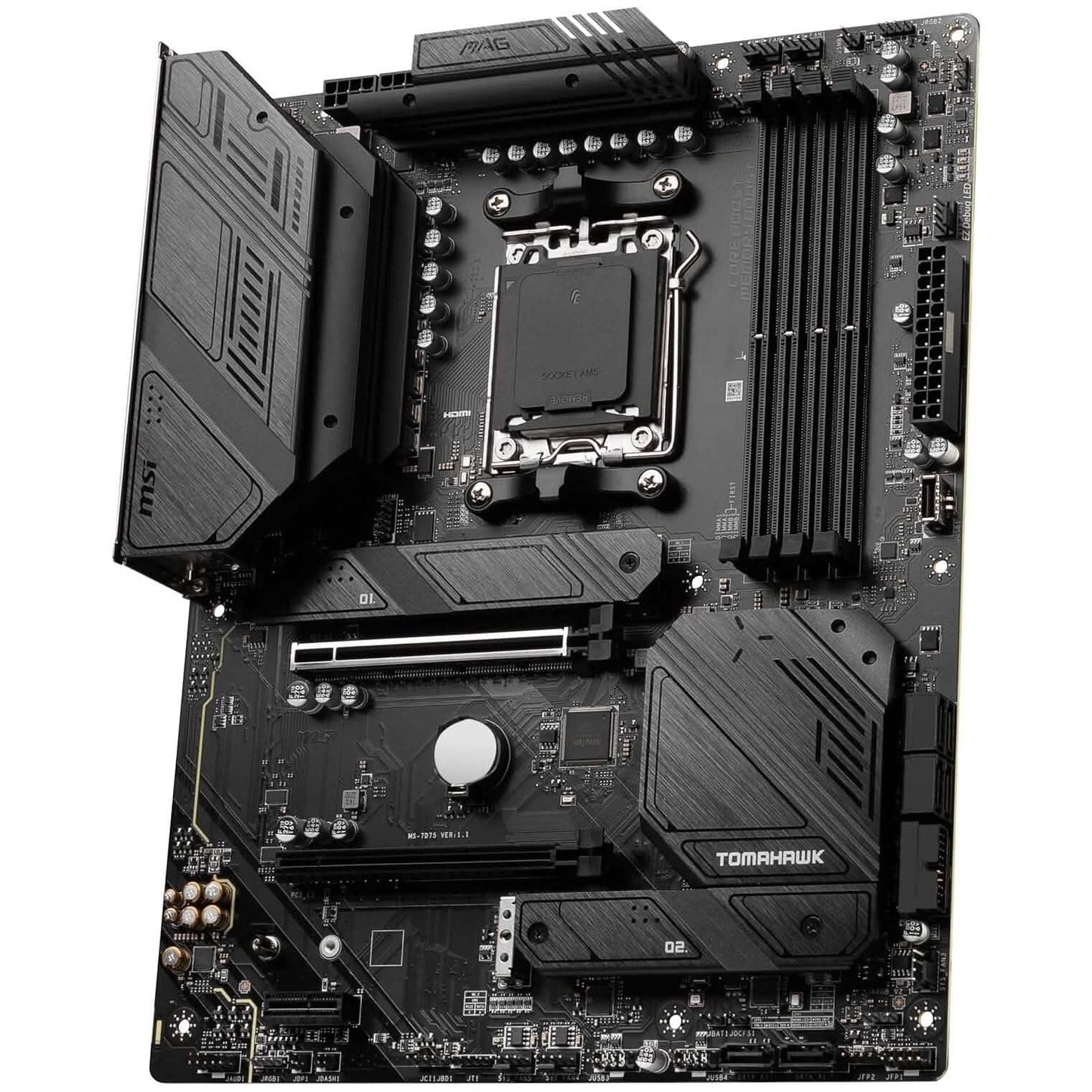 MSI MAG B650 Tomahawk WiFi ATX motherboard with heatsinks and PCIe expansion slots