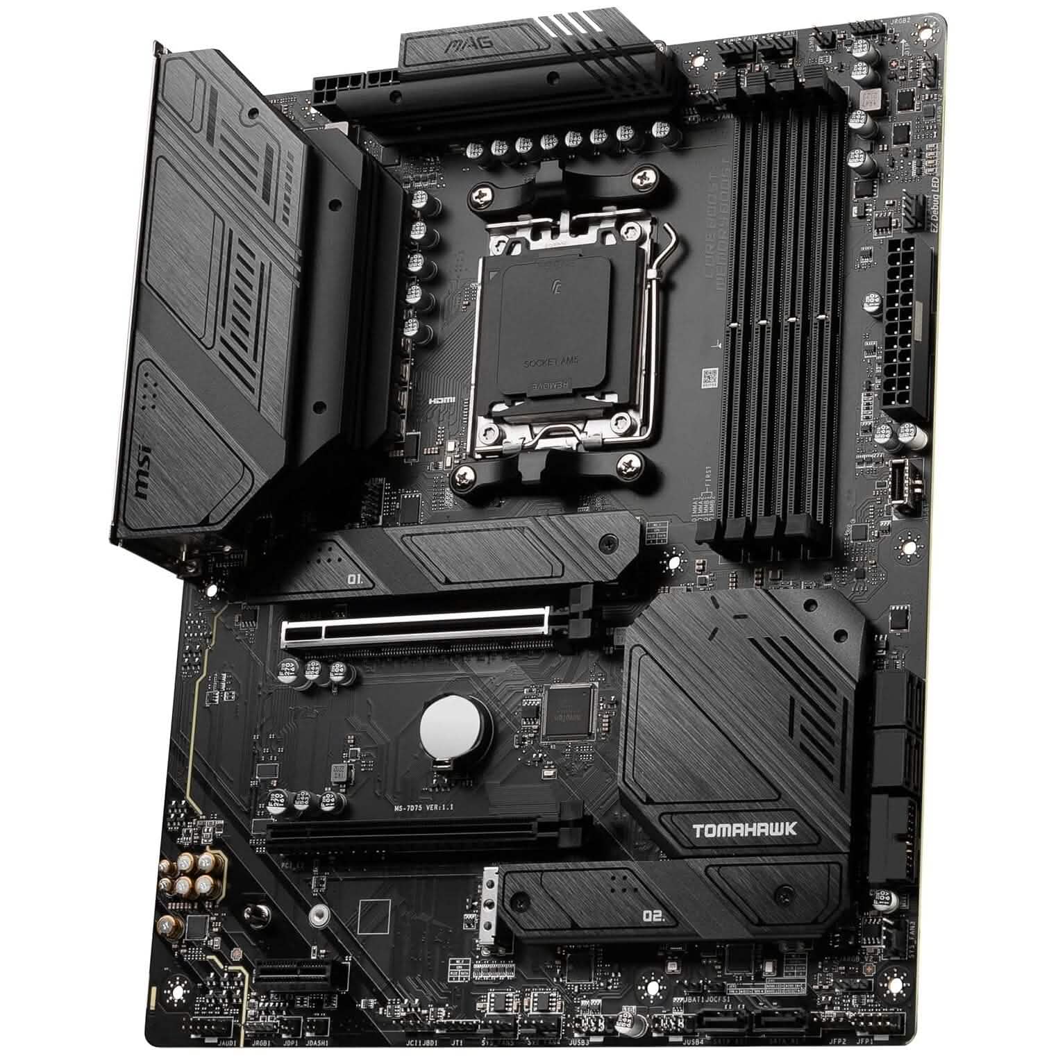 MSI MAG B650 Tomahawk WiFi ATX motherboard with heatsinks and PCIe expansion slots