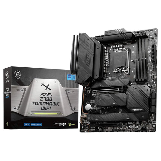 MSI MAG Z790 Tomahawk WiFi gaming motherboard with retail box, black and silver
