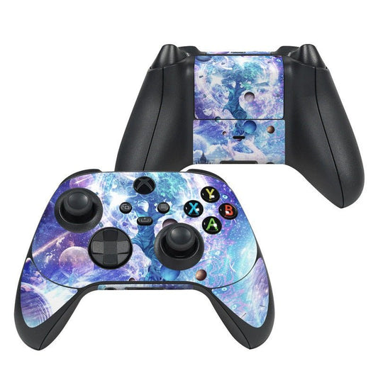 Xbox Series X controller skin with blue and purple cosmic galaxy artwork