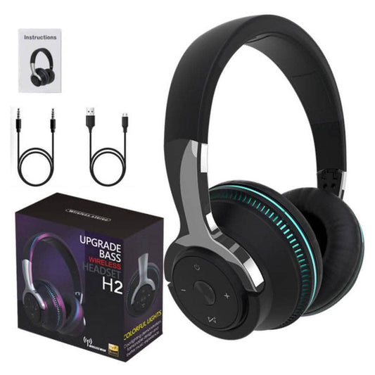 Black wireless gaming headset with LED light ring and padded over-ear earcups