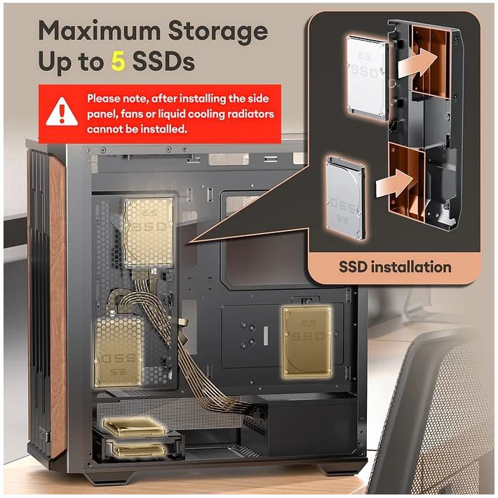 Okinos Mirage 6 ATX Mid Tower Walnut Wood Case - Tempered Glass Side Panel