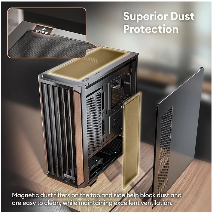 Okinos Mirage 6 ATX Mid Tower Walnut Wood Case - Tempered Glass Side Panel