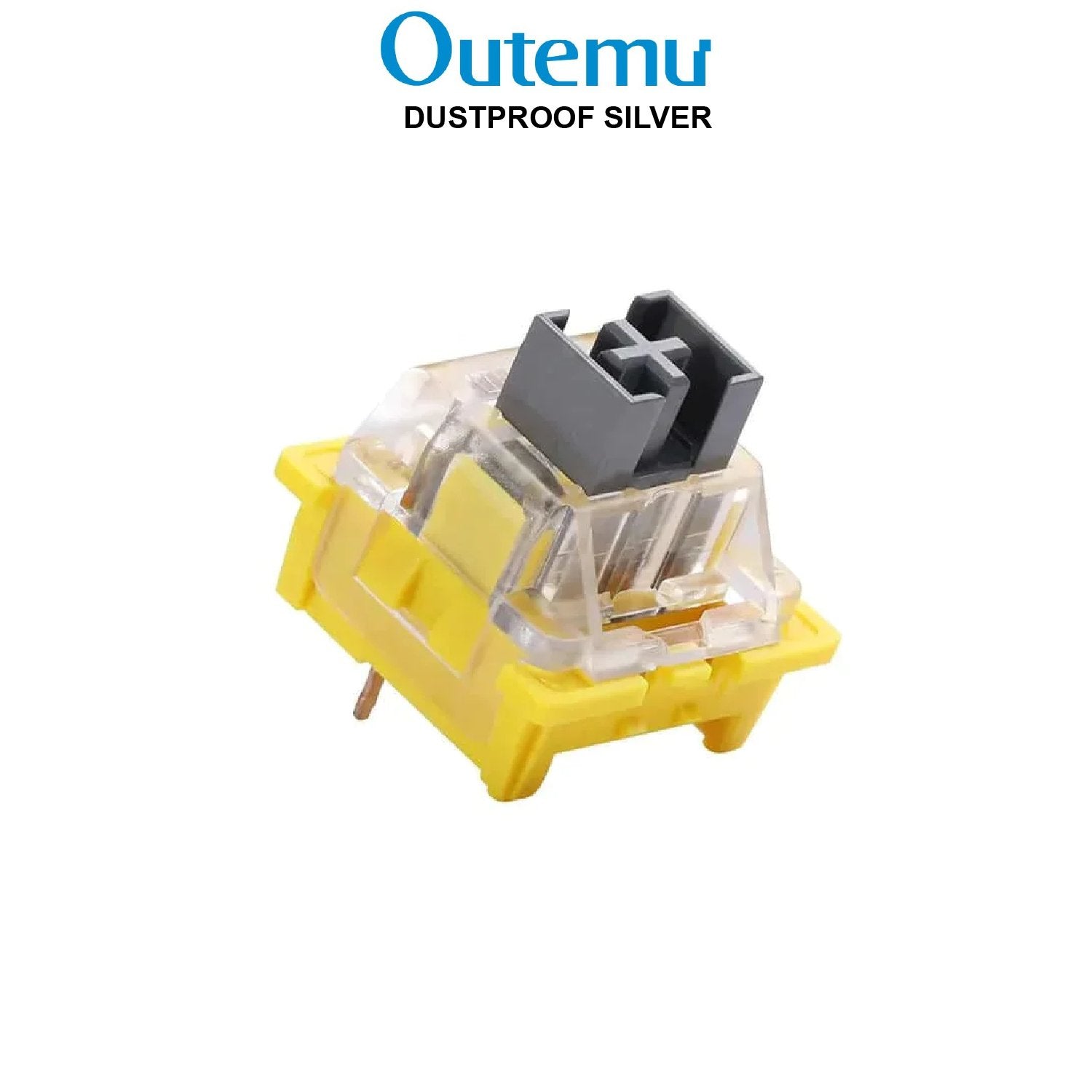 Dustproof mechanical keyboard switch with yellow housing, clear cover, and black stem