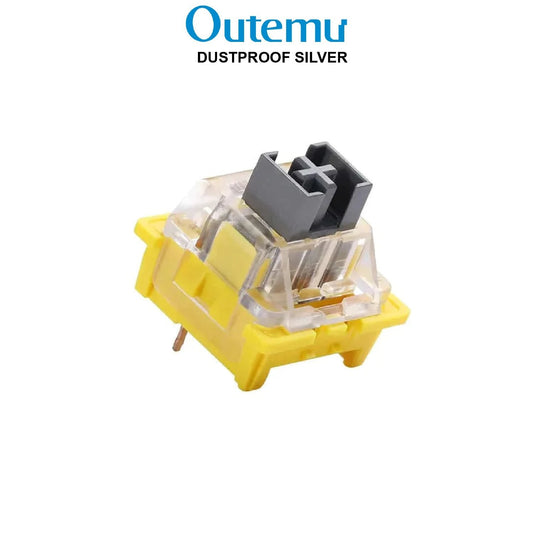 Dustproof mechanical keyboard switch with yellow housing, clear cover, and black stem