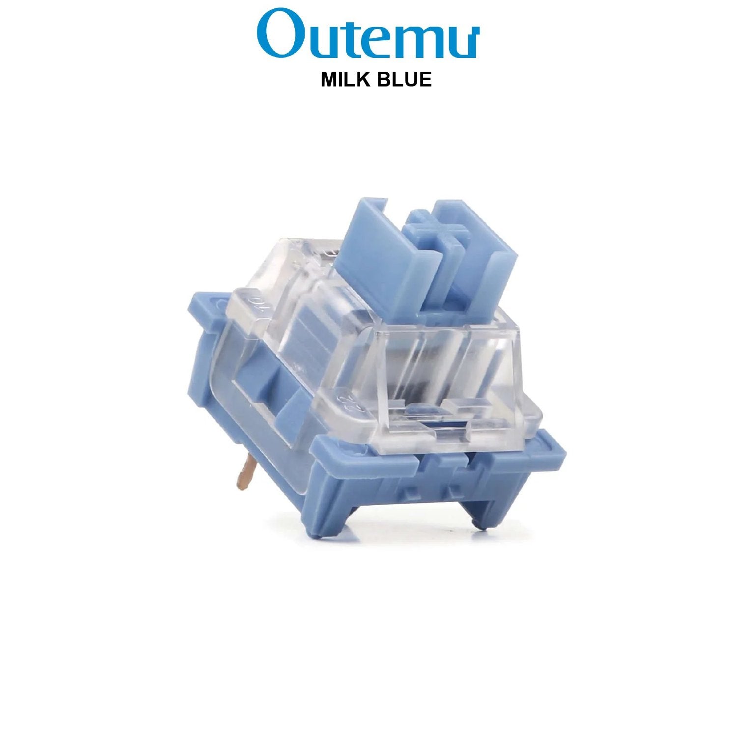 Milk blue mechanical keyboard switch with transparent housing and metal pins