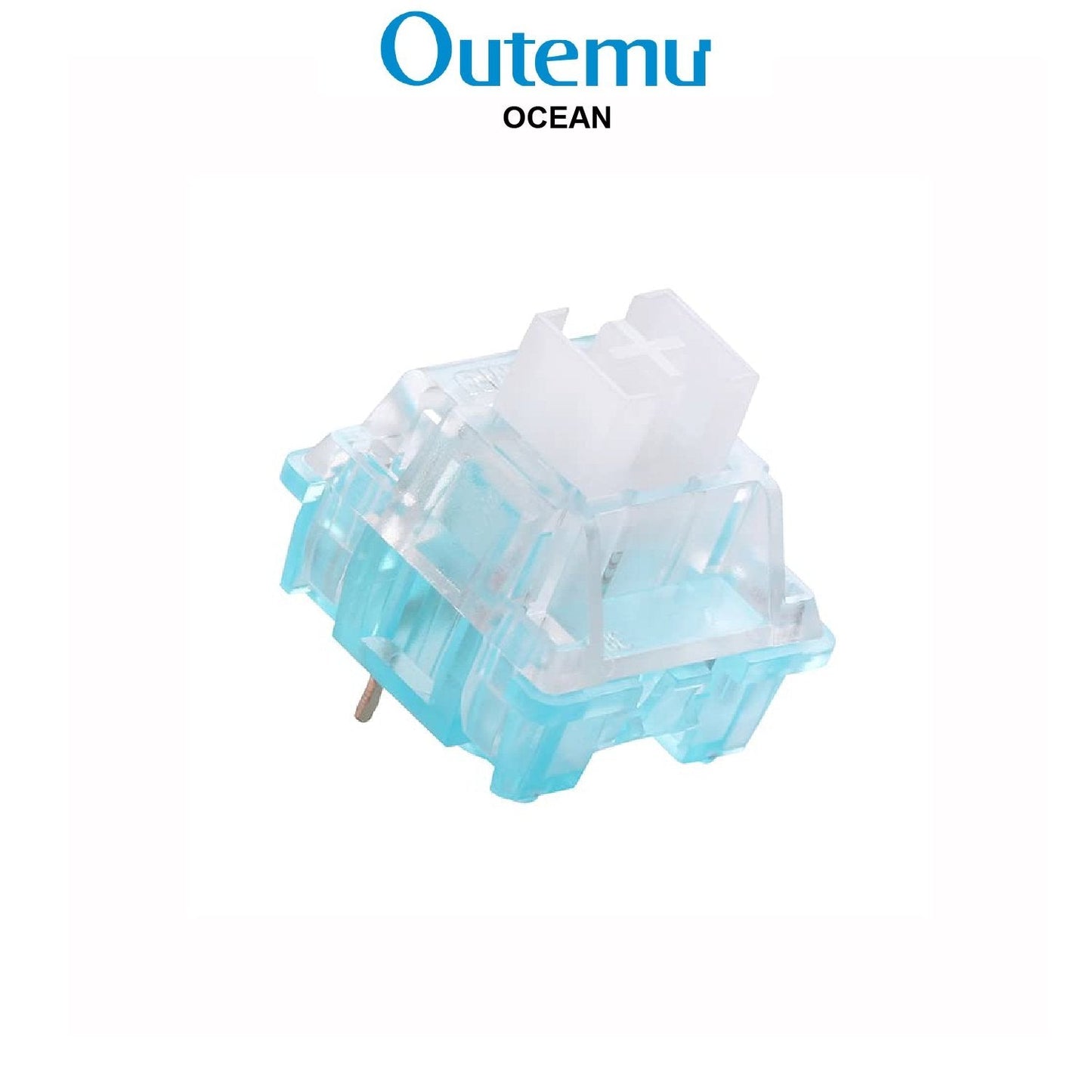 Light blue transparent mechanical keyboard switch with stem and metal pins