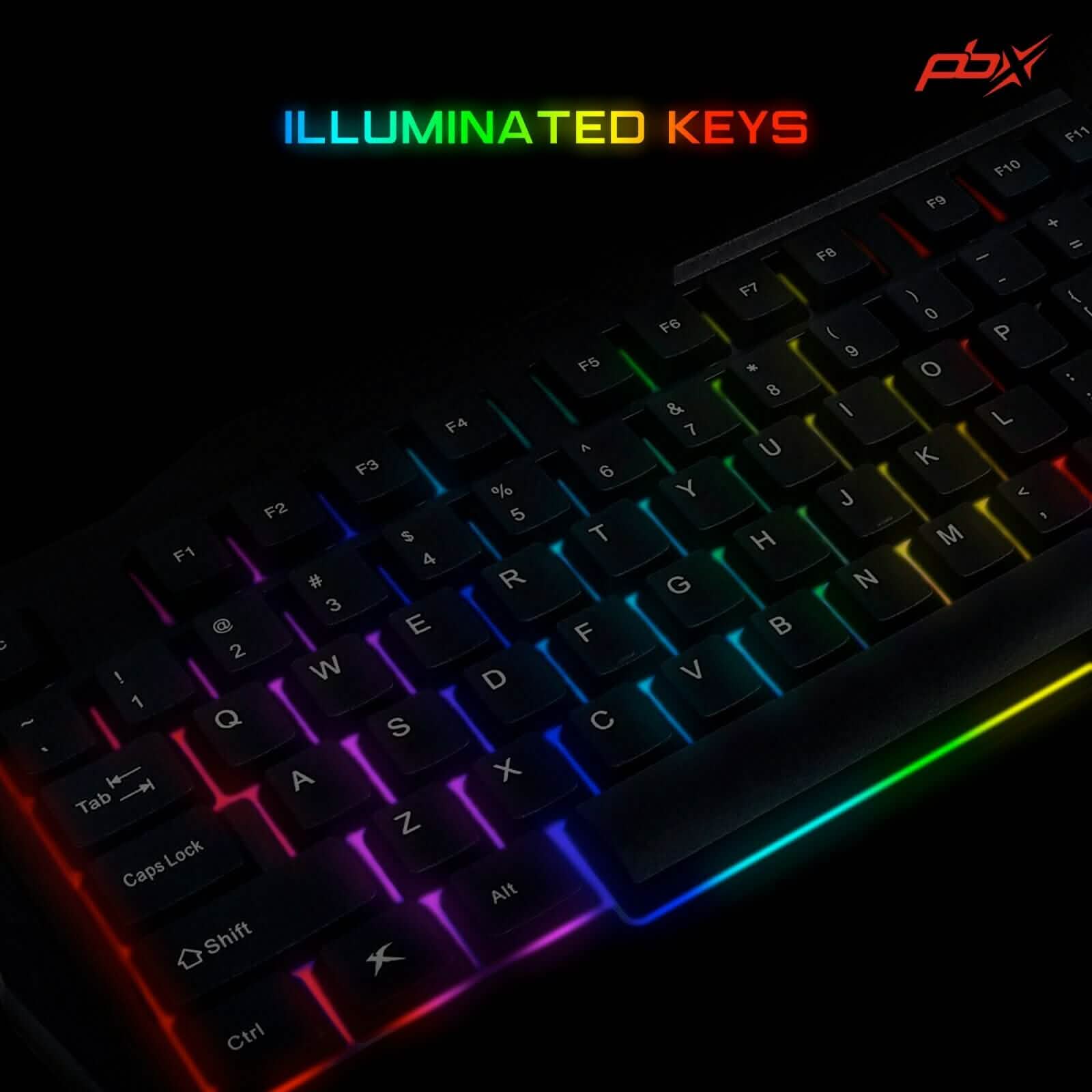 Gaming keyboard with multicolor illuminated keys and soft backlight