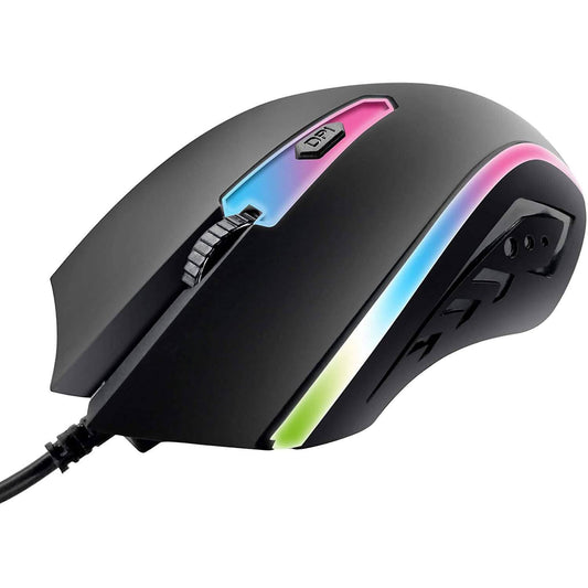 PBX wired gaming mouse with RGB side lighting and DPI button, wired cable attached