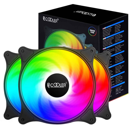 3-pack 120mm RGB case fans, black frames with rainbow LED rings