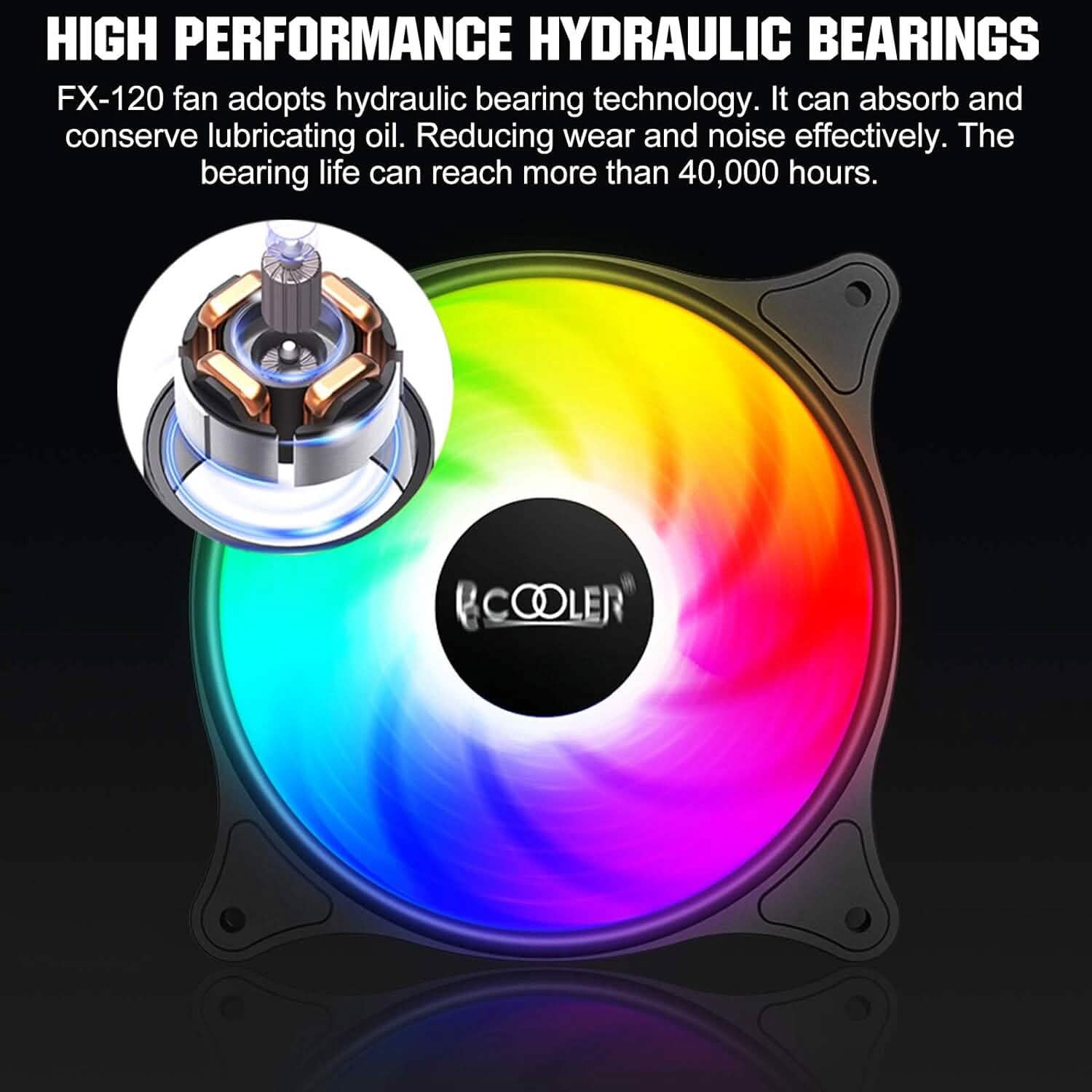 120mm RGB case fan with hydraulic bearing cutaway illustration