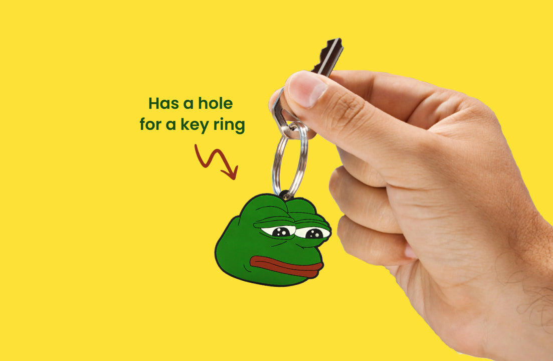Pepe the Frog USB 3.1 flash drive keyring hole, green frog head charm with metal ring.