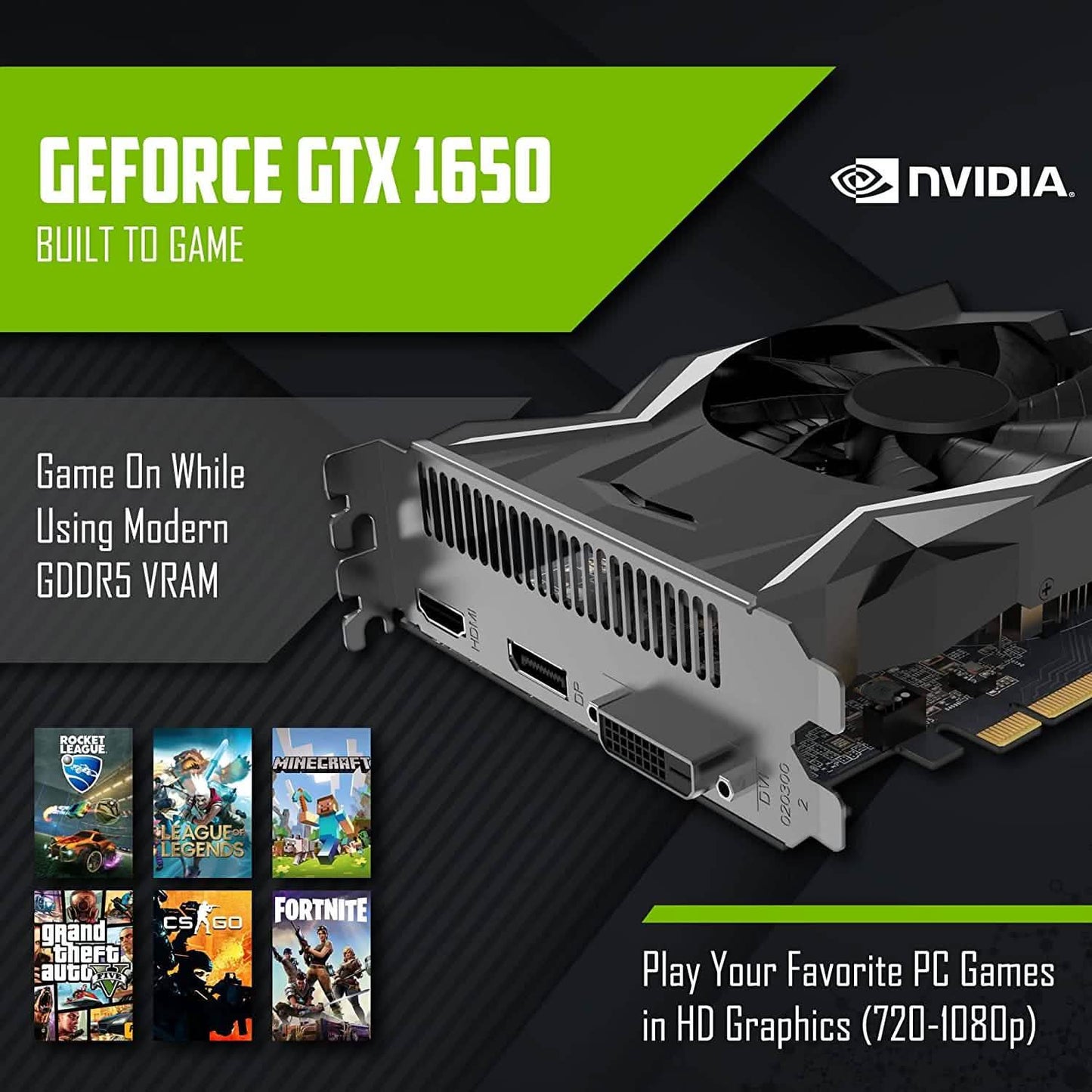 GeForce GTX 1650 graphics card with video ports on the bracket