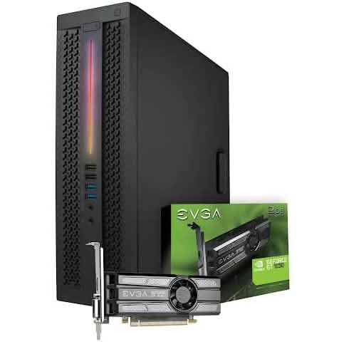 Refurbished gaming desktop PC tower with front vents and RGB strip lighting