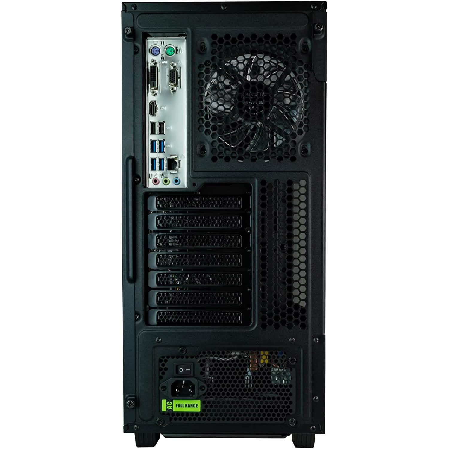 Gaming PC back I/O panel with video, USB, audio ports and power connector