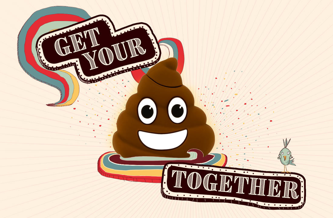 Poop emoji USB flash drive, brown character with open smile and raised tuft