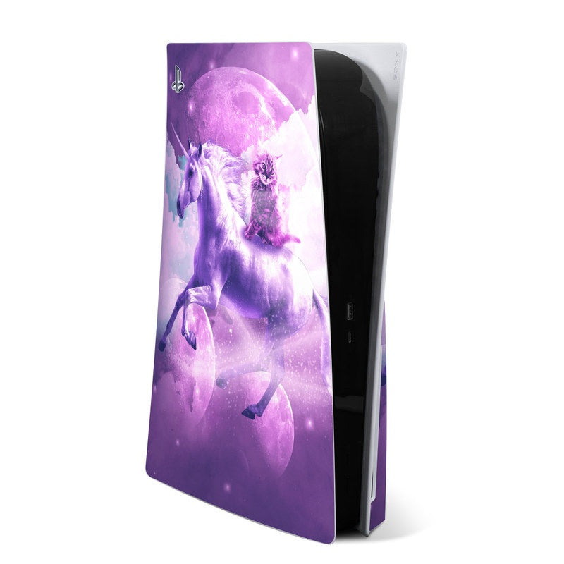 Sony PS5 console skin with purple cat unicorn graphic and moonlit stars