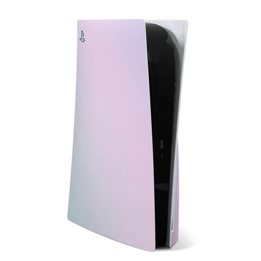 PlayStation PS5 skin in cotton-candy lilac gradient with console logo