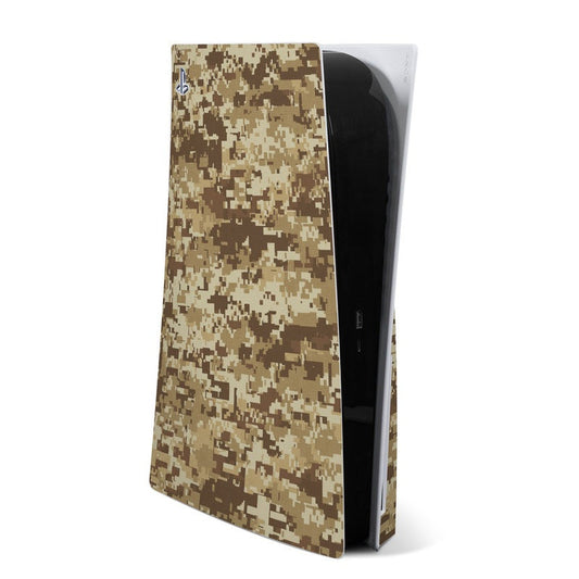 Coyote camo PS5 console skin with pixel desert camouflage pattern