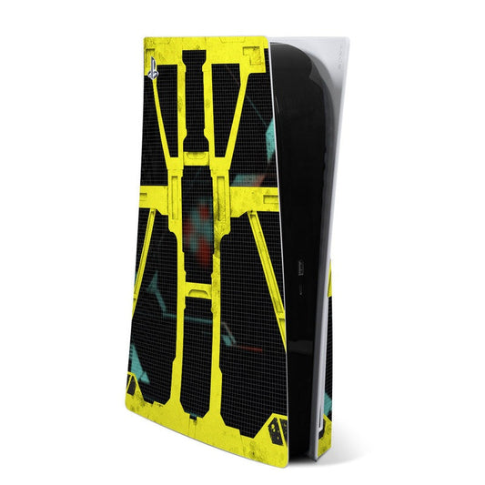 PS5 console skin with bold yellow and black circuit-style grid pattern