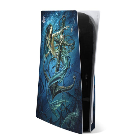 PS5 console skin with blue teal fantasy character artwork