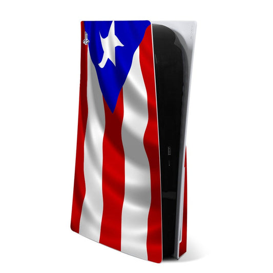 Puerto Rican flag PS5 skin with red, white and blue stripes and lone star