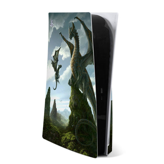Sony PS5 skin with dark green dragon artwork for console surface