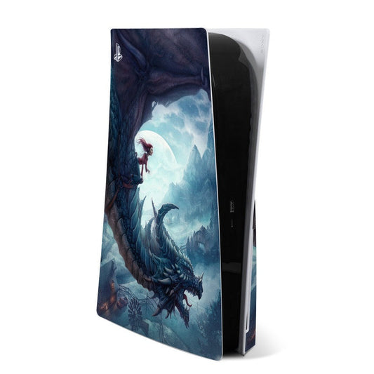 Sony PS5 console skin with blue flying dragon artwork