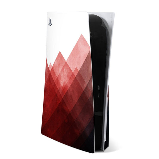 Sony PS5 skin decal with red geometric diamond mountain pattern