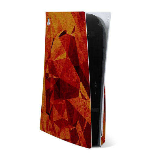 Kingsnake PS5 skin with red and orange geometric polygon pattern