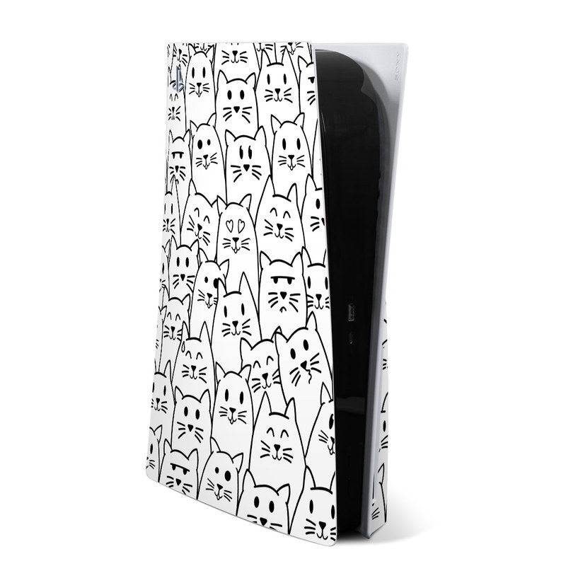 Cat-themed PS5 skin with white and black cartoon cats pattern