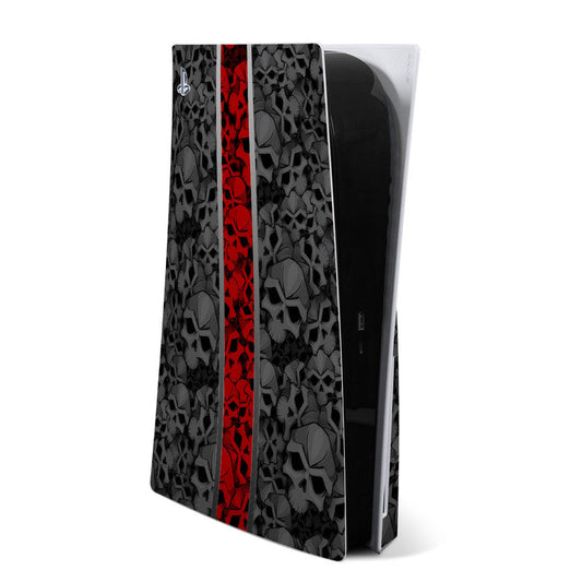 Sony PS5 skin decal with black graphic pattern and red center stripe