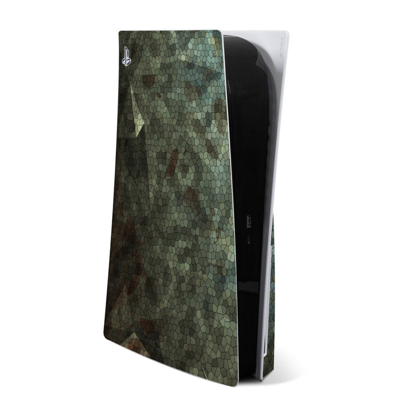 PS5 console skin with green cracked scale pattern