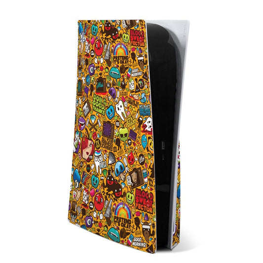 Sony PS5 console skin with colorful comic-style character graphics
