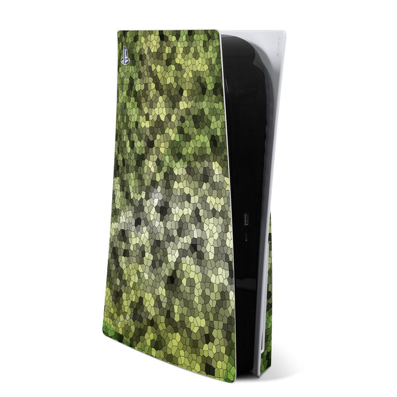 Seeking PS5 skin with green geometric mosaic pattern covering console face and side