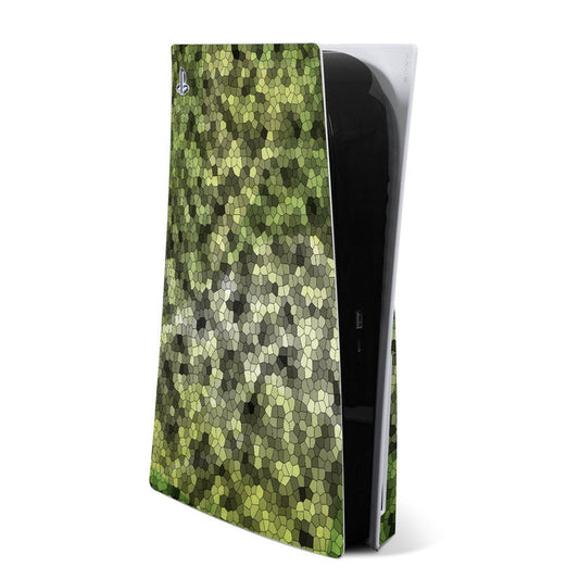Seeking PS5 skin with green geometric mosaic pattern covering console face and side