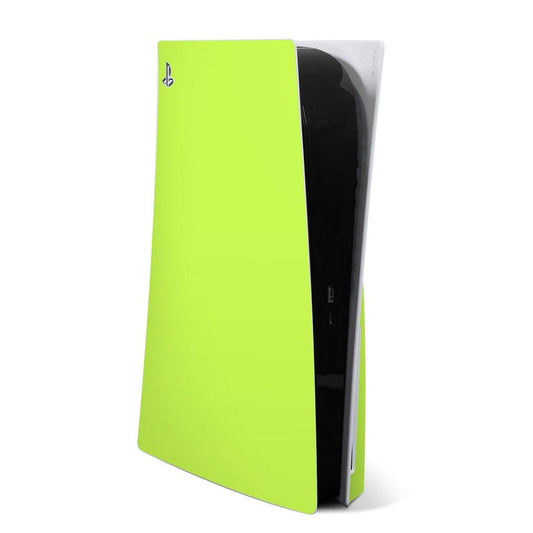Lime green PS5 console skin with dark black side panel cutouts