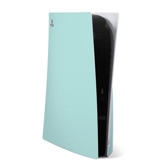 Sony PS5 skin, solid mint panel with PlayStation logo, covering console side