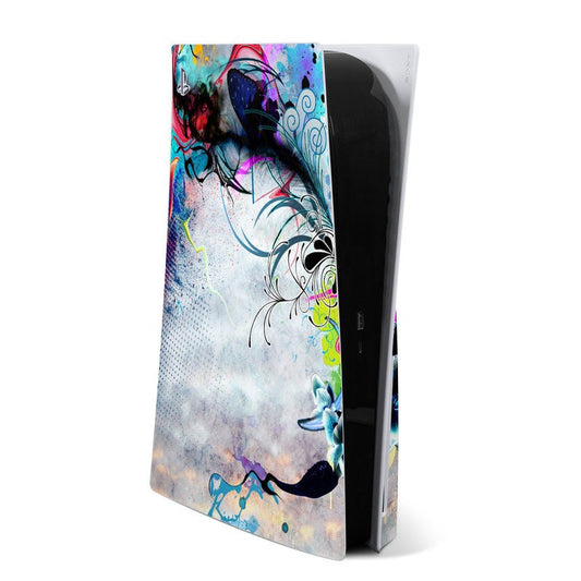 Sony PS5 console skin with colorful abstract graffiti design