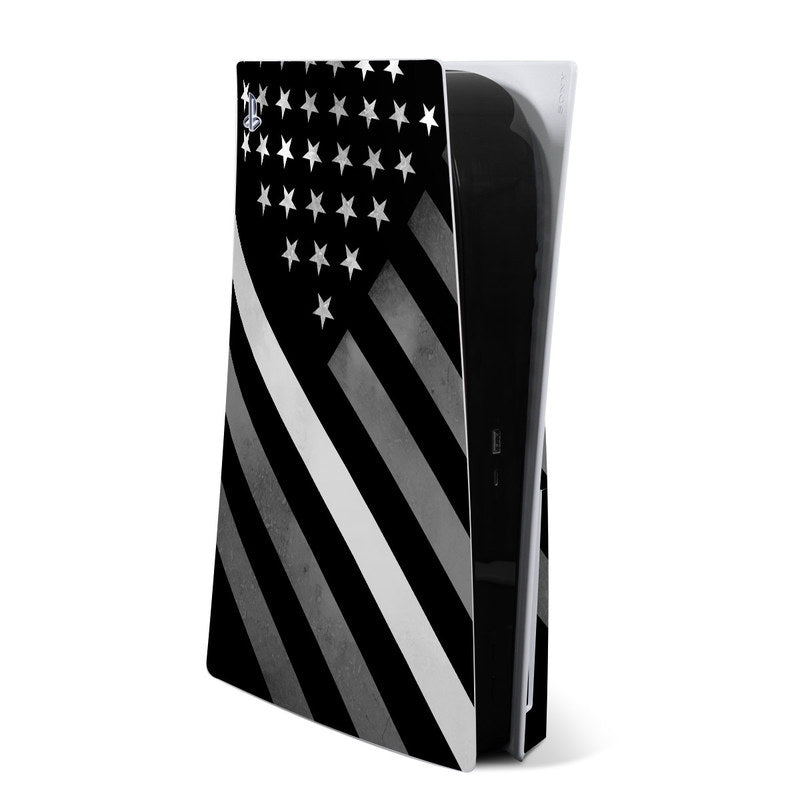 Sony PS5 console skin with black and white star and stripe graphic