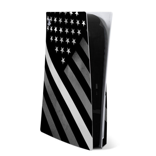 Sony PS5 console skin with black and white star and stripe graphic