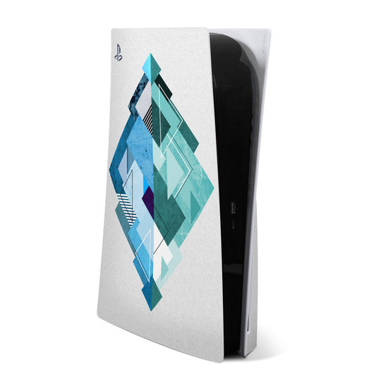 Umbriel PlayStation 5 skin with blue geometric mountain design