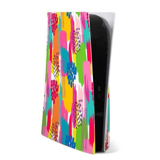 Sony PS5 skin with colorful abstract paint pattern